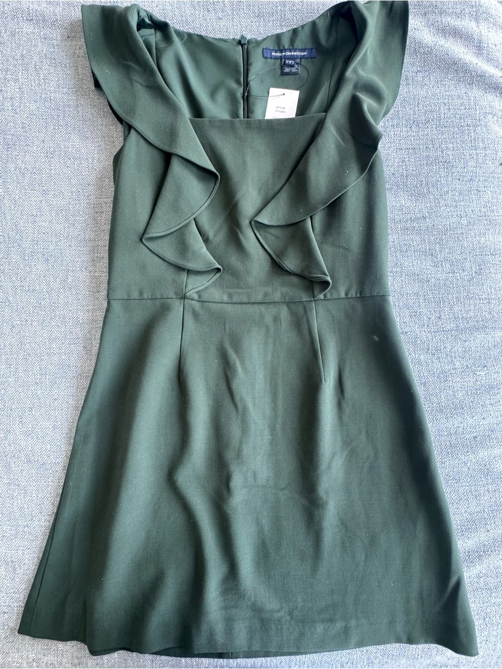 French Connection Dark Green Whisper Square Neck Ruffle Dress - Size 8